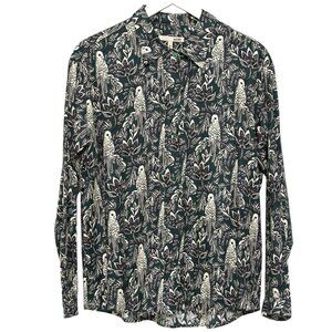 ACOTE Green Parrot Print Blouse Size Medium Button Up Womens Top NWOT